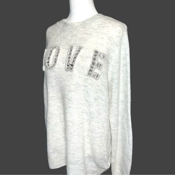H&M cozy pale gray sweater with sparkly love on front .. really soft! - Picture 13 of 16